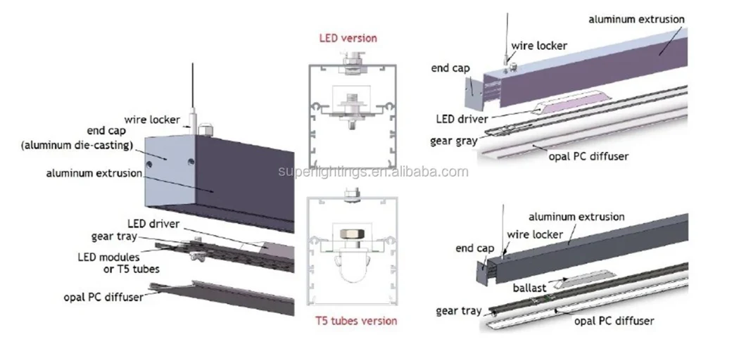 Linear Down Light Recessed LED Linear Light Aluminum Profile Office Lighting Chandelier